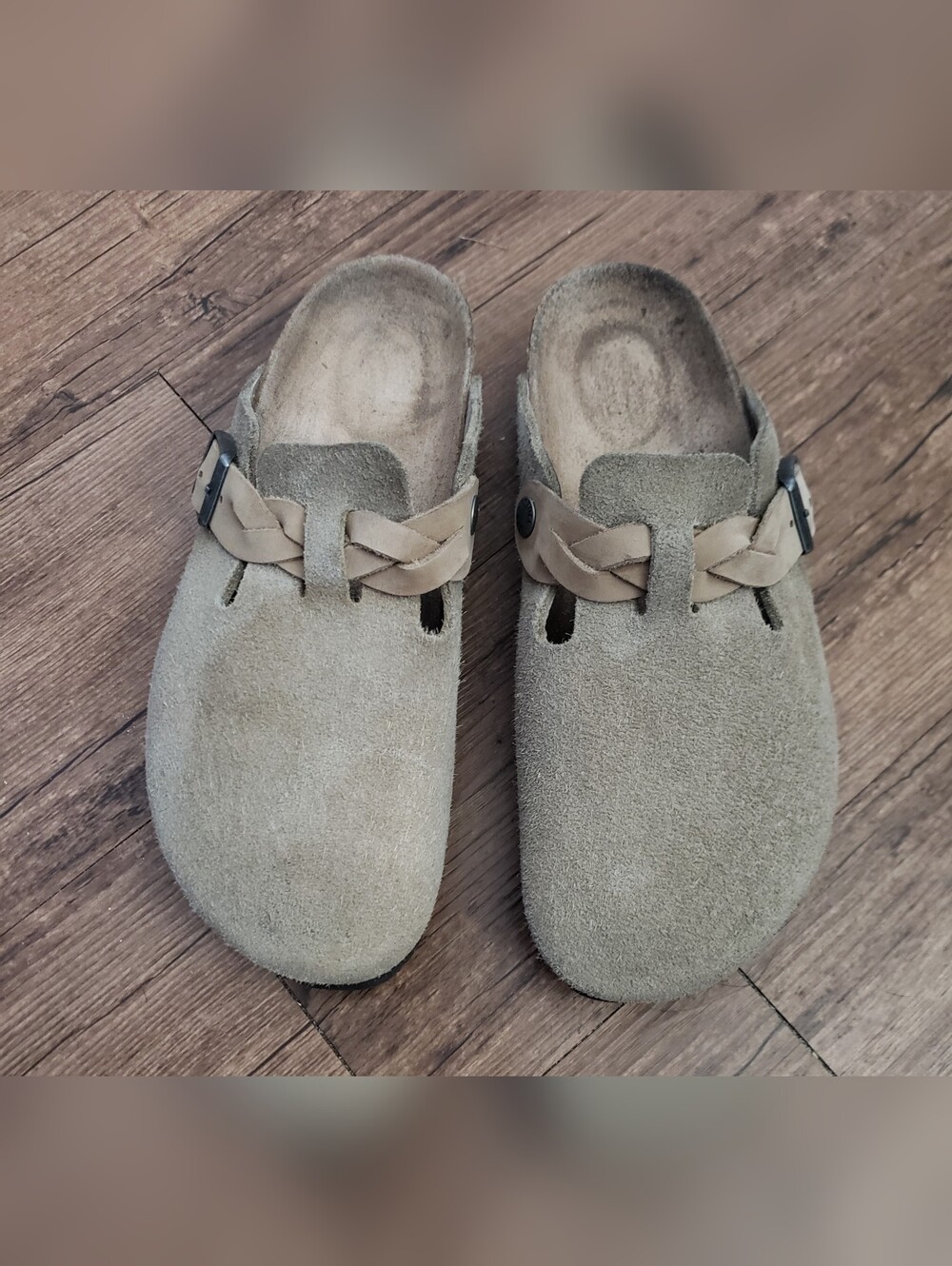 Birkenstock Boston Braid Suede Slip-On Clogs in Light Taupe